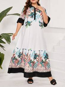 Al Najma Women's Plus Size Middle Sleeve Fashionable Arabian Dress With Random Print For Summer - Multicolor - View 1
