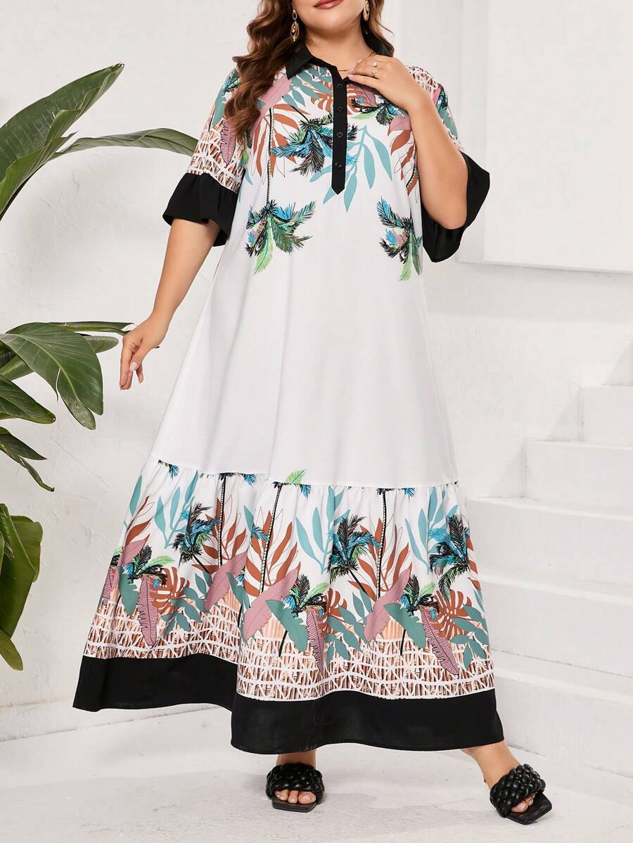 Al Najma Women's Plus Size Middle Sleeve Fashionable Arabian Dress With Random Print For Summer - Multicolor - View 1