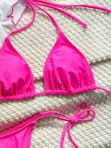 Swim Mod Vacation Good Life Printed 3-Piece Swimwear Set, String Bikini Set Outfit Beach Bikini Set Bathing Suit Summer,Summer Beach - Hot Pink - View 3