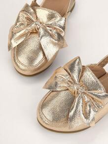 Girls' Flat Shoes With Bowknot Decor And Open Heel, Pink