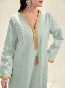 Al Najma Women's Texture Knit Ribbon Splice One-Piece Dress - Baby Blue - View 3