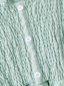 SHEIN Tween Girl Ruffle Hem & Button Detail Cami Dress And Shirt - Green - View 8