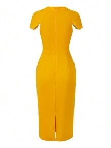 SHEIN Unity 純色短袖圓領a字裙 - 黃色 - 查看 2