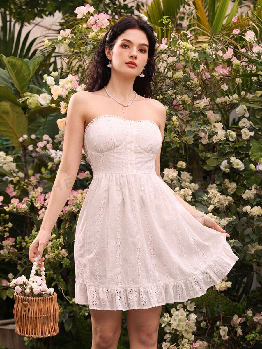 Aveloria Vestido Sin Tirantes De Diseño De Flores Dulce De Moda Para Mujer