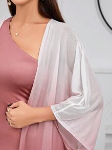 Modelyn Ombre Shoulder Sloping Dress With Coat Evening Dress 2 Pieces Set - Pink - View 5