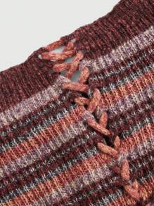 ROMWE Hippie Vintage Striped Knitted Strapless Top - Coffee Brown - View 4