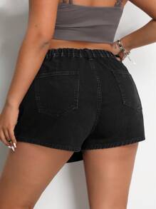 SHEIN EZwear Plus Size Y2k Style Solid Color Denim Skort With Decorative Chains, For Summer