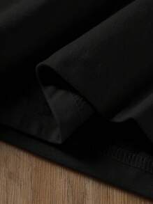 INAWLY Plus Size Solid Color Round Neck Short Sleeve Casual T-Shirt - Black - View 5