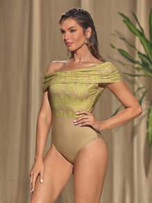 Beatriz Arianna Designer Asymmetric Neck Floral Flower Printed Bodysuit, For Holiday, Vacation, Valentine's Day, Festival - Multicolor - View 4