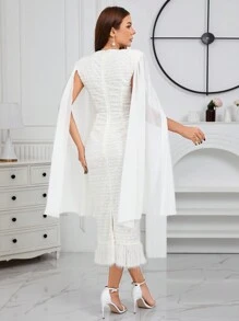 Modelyn Vestido Estilo Capa Con Tela Transparente Y Color Sólido Para Mujer - Blanco - Ver 2