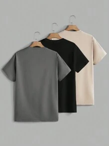 Manfinity BRENVOR 3件装男士纯色圆领针织休闲短袖T恤 - 黑色 - 查看 2