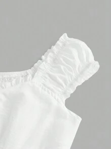 Vestido blanco con hombros fruncidos y ribete de volantes - Blanco - Ver 3