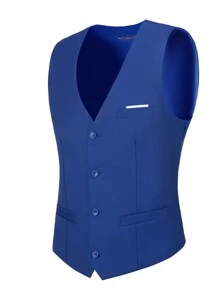 WindsorQuad Bộ vest nam 3 mảnh Furuyal, trang phục lịch lãm màu trơn dáng ôm dành cho quý ông, bao gồm áo gile, quần tây và cà vạt, phù hợp cho công việc, đám cưới, tiệc tùng, các dịp trang trọng, màu xanh hoàng gia, cỡ XS-3XL. - Xanh đậm - Xem 5