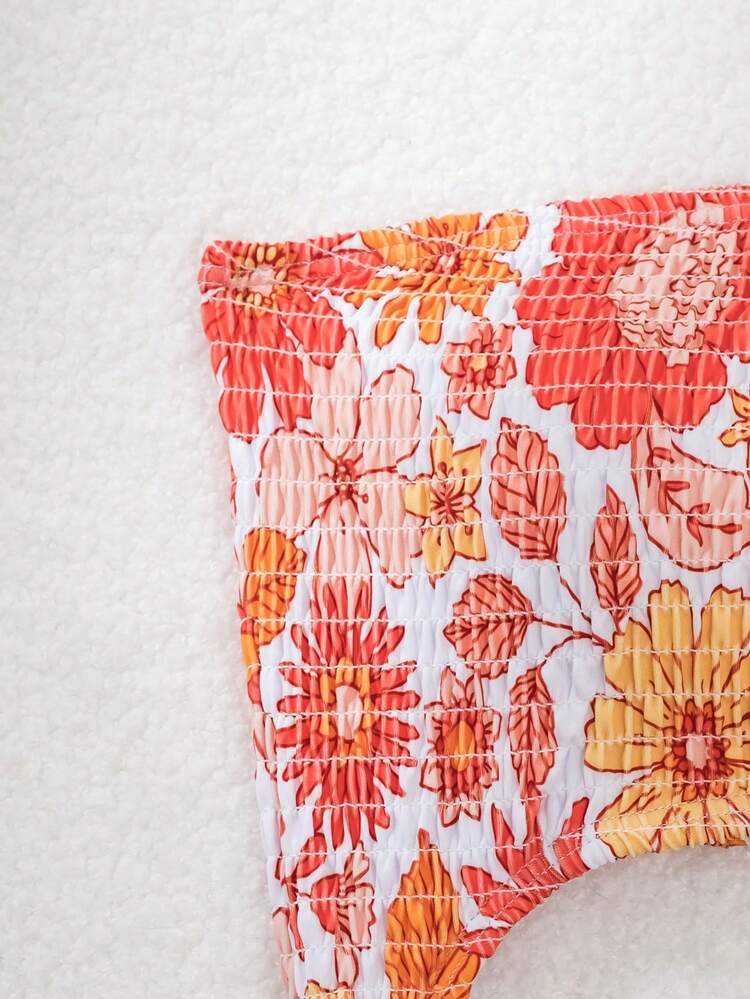 Women's Floral Printed Cutout Waist One Shoulder Sleeveless One-Piece Swimsuit For Summer, Beach, Swimming, Vacation