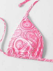 SHEIN Swim 女士泳裝比基尼頂部，帶派力紋和露背綁帶 - 彩色 - 查看 3