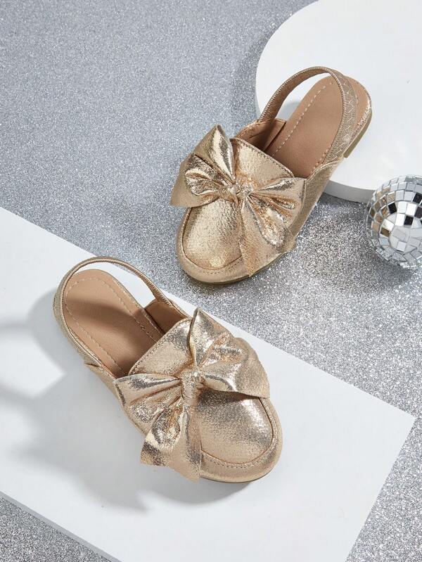 Girls' Flat Shoes With Bowknot Decor And Open Heel, Pink
