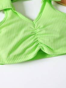 Summer Baby Girl Knitted Solid Color Pleated Sleeveless Top And Graffiti Printed Knitted Shorts Set