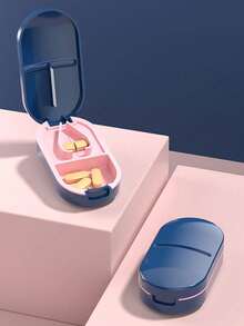 1 件便携式药丸切割器盒，带分配器和存储，轻松切割和整理药物，旅行用药丸盒，带分配器的药丸整理器，小盒旅行账单整理器，维生素盒药丸盒药丸盒药丸整理器药丸容器大学度假游轮暑假必需品医疗包药品整理器旅行配件旅行整理器旅行必需品旅行用品旅行包大学度假游轮暑假必需品急救箱 - 藏蓝色 - 查看 2