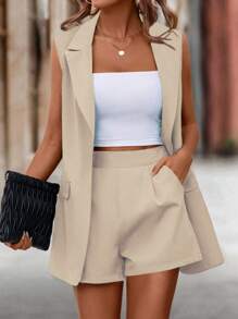 Breezaya Solid Color Loose-Fitting Casual Suit - Apricot - View 6