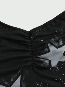 ROMWE Grunge Punk Áo khoác và áo lót dành cho xe tăng nữ Xù Hình học Giải trí - màu đen - Xem 3