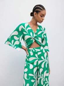 Maija Women's Printed Twist Knot Back Hollow Out Wide Leg Jumpsuit - Green - View 7
