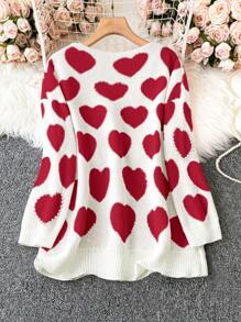 SHEIN LUNE Plus Size Women's Lace Patchwork Heart Pattern Sweater