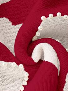 SHEIN LUNE Plus Size Contrast Lace Heart Pattern Sweater, Knit Pullover Fall Winter - Multicolor - View 4