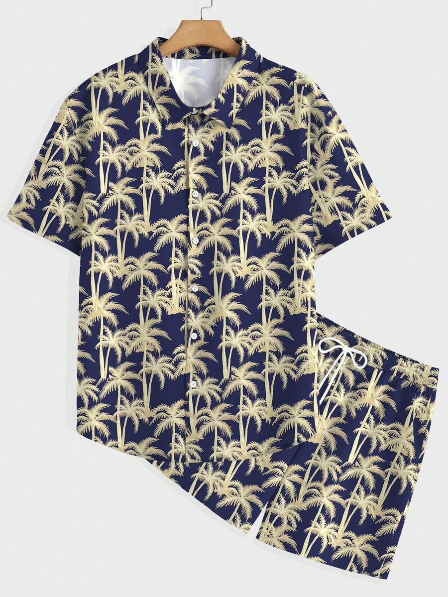 Manfinity RSRT 男士加大號夏威夷印花襯衫套裝 - 彩色 - 查看 1