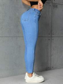 SHEIN PETITE Jeans Skinny Versátiles De Moda Para Mujeres - Lavado ligero - Ver 3