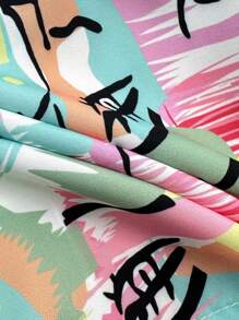 SHEIN Unity Asymmetric Hem Short Sleeve Shirt With Random Pattern,Short Sleeve Tops - Multicolor - View 4