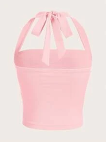 SHEIN EZwear Light Pink Pleated Slim Fit Halter Top