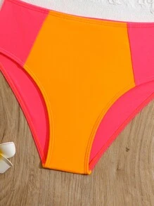 Conjunto de bikini de bloques de color para niña preadolescente, verano playa - Multicolor - Ver 4