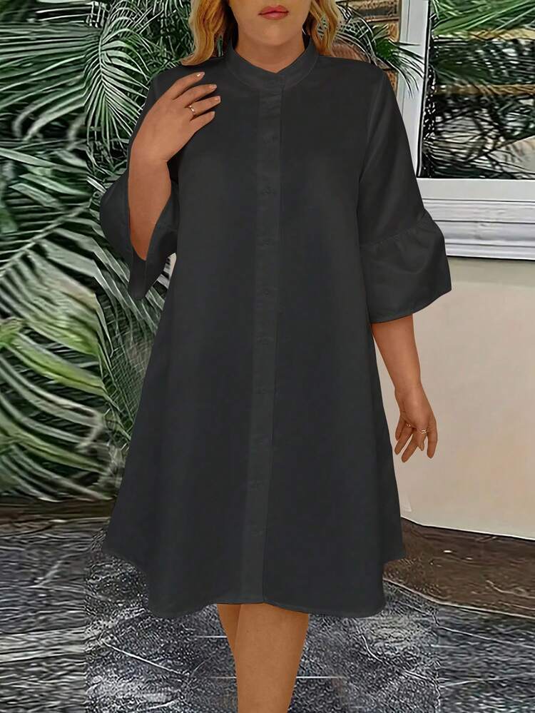 Plus Size Stand Collar Bell Sleeve Dress