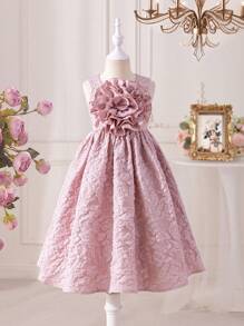 SHEIN Young Girl's Sleeveless Round Neck Dress With Short Sleeves, Gorgeous Floral Design - Multicolor - View 2