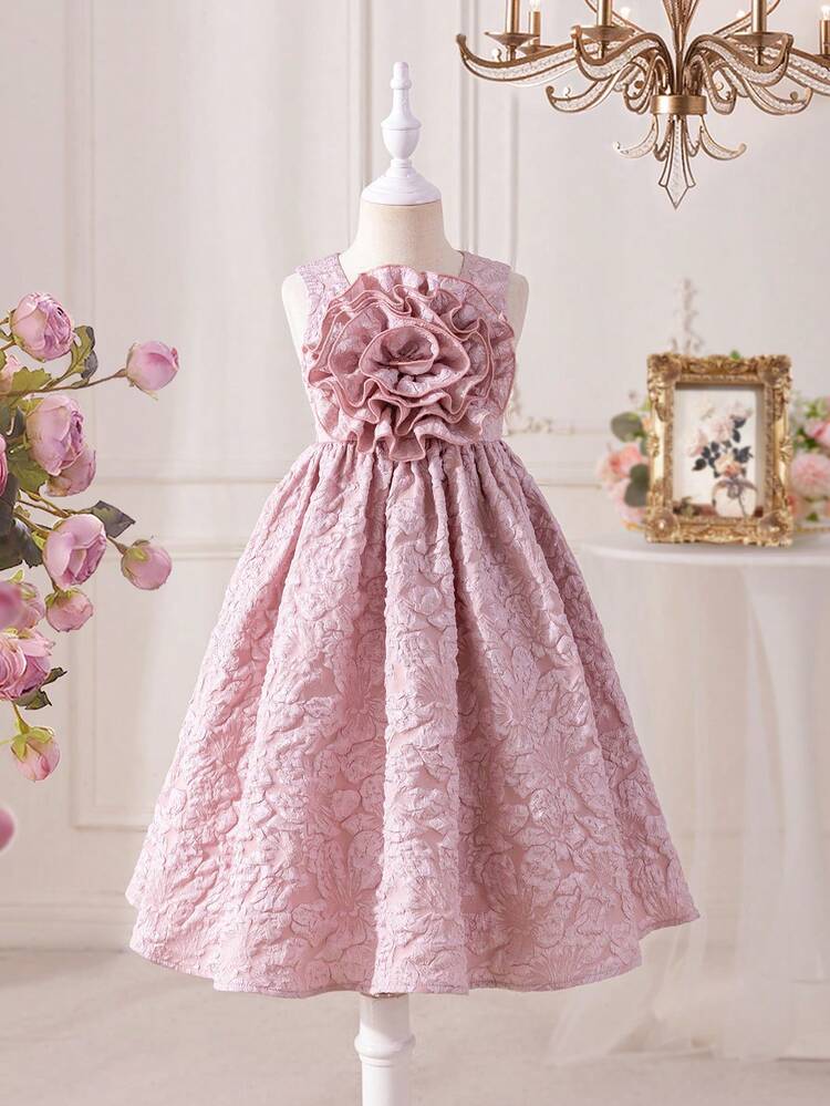 Young Girl's Sleeveless Round Neck Dress With Short Sleeves, Gorgeous Floral Design