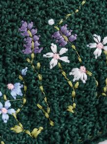 ROMWE Fairycore 夏季手編春花刺繡V領交叉針織背心 - 軍綠色 - 查看 4