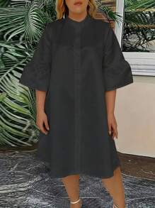 SHEIN Clasi Vestido Con Mangas Acampanadas Y Cuello Alto En Talla Grande