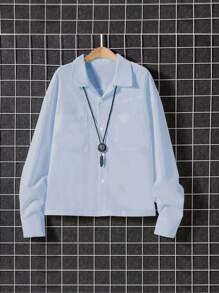 Claim Dot Camisa de manga larga versátil y sencilla de moda para hombres, otoño - Celeste - Ver 4