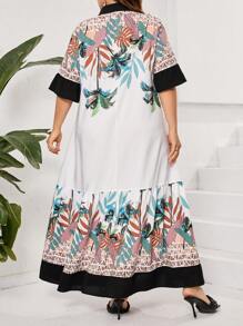 Al Najma Women's Plus Size Middle Sleeve Fashionable Arabian Dress With Random Print For Summer - Multicolor - View 2