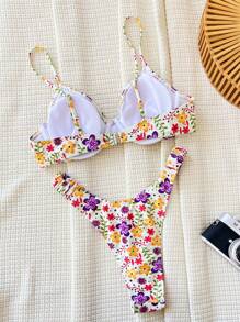 SHEIN Swim Summer Beach Ditsy Floral Underwire Separated Bikini Set, Bikini Set For Women - Multicolor - View 2