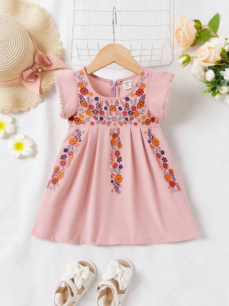 Baby Girl Sleeveless Casual Floral Print Vacation Dress