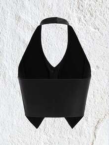 SHEIN EZwear 大尺碼女士黑色pu彈力背心外套 - 黑色 - 查看 7