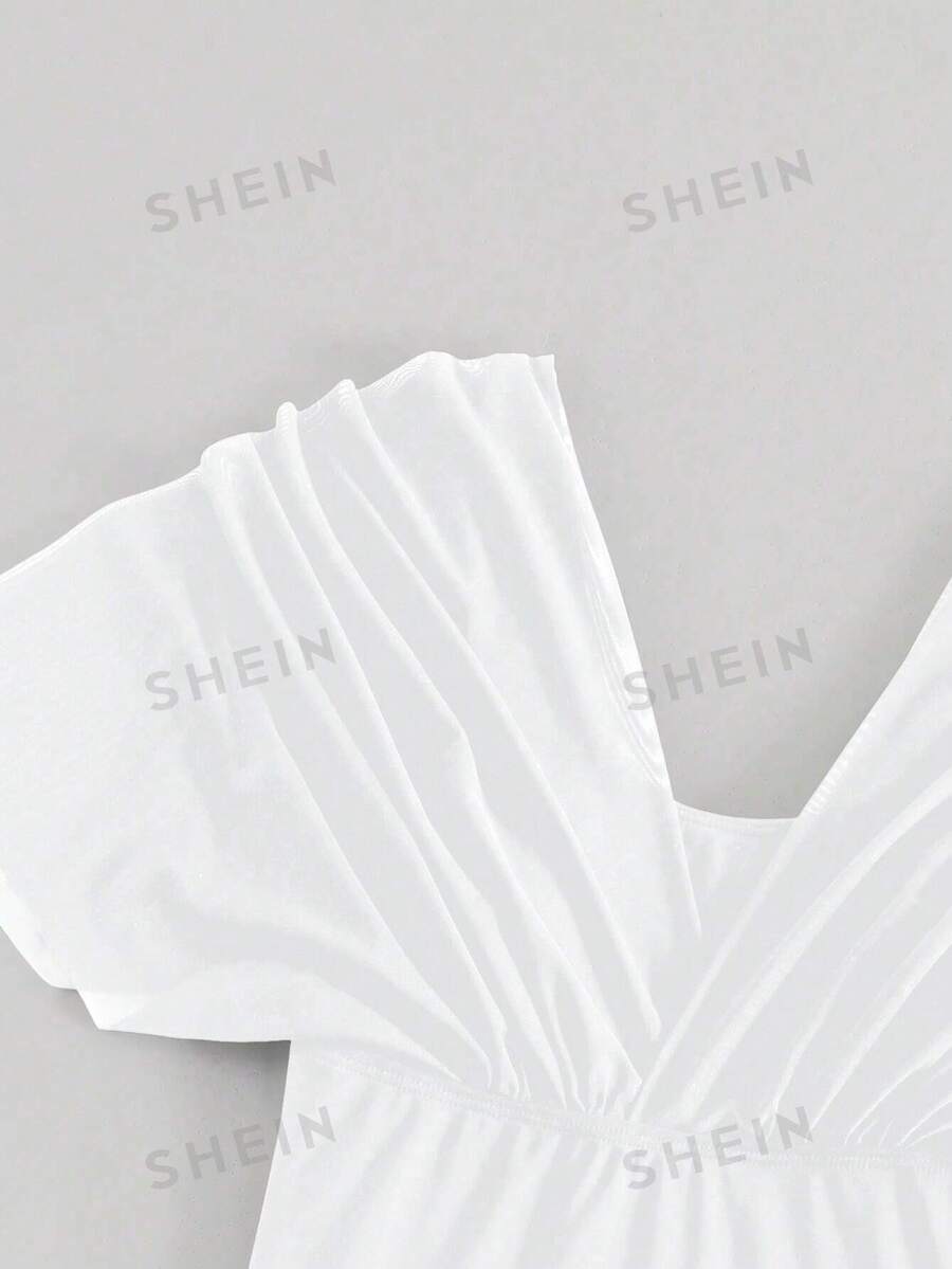 SHEIN Swim Chicsea Women Solid Color ShortSleeve OnePiece Swimsuit With Waist Cincher, For