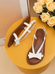 Fashionable And Adorable Flat Sandals With Bowknot For Kids, Great For Holiday - White - View 3