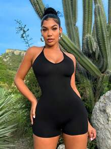 SHEIN SXY Bộ đồ hở lưng có cổ dành cho nữ cho mùa hè - màu đen - Xem 4