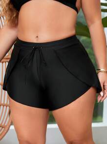 SHEIN Swim Curve Plus Size Women's Summer Beach Tie-Waist Swimwear Shorts - Black - View 1