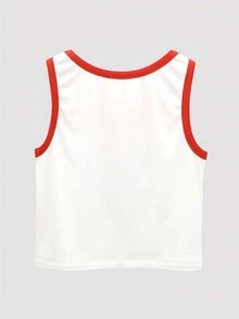 最新上市女性性感度假風格y2k復古蘋果印花無袖修身短上衣 - 白色 - 查看 4