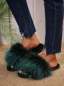 Dép đế bằng mềm mại cỡ lớn mùa thu/đông xuân/hè dành cho nữ, dép đi trong nhà lót lông thoải mái, dép quai ngang thông thường đa năng cho hoạt động ngoài trời, Giáng sinh - Màu xanh bụi bặm - Xem 2