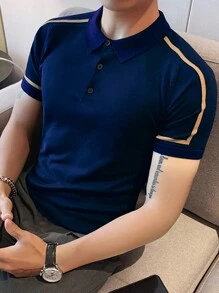 Calvornis Men's Shoulder Strap Short Sleeve Polo Shirt - Navy Blue - View 1