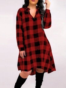 Calvaya Kích thước lớn Bản in Gingham Thả vai Đầm - Nhiều màu - Xem 1